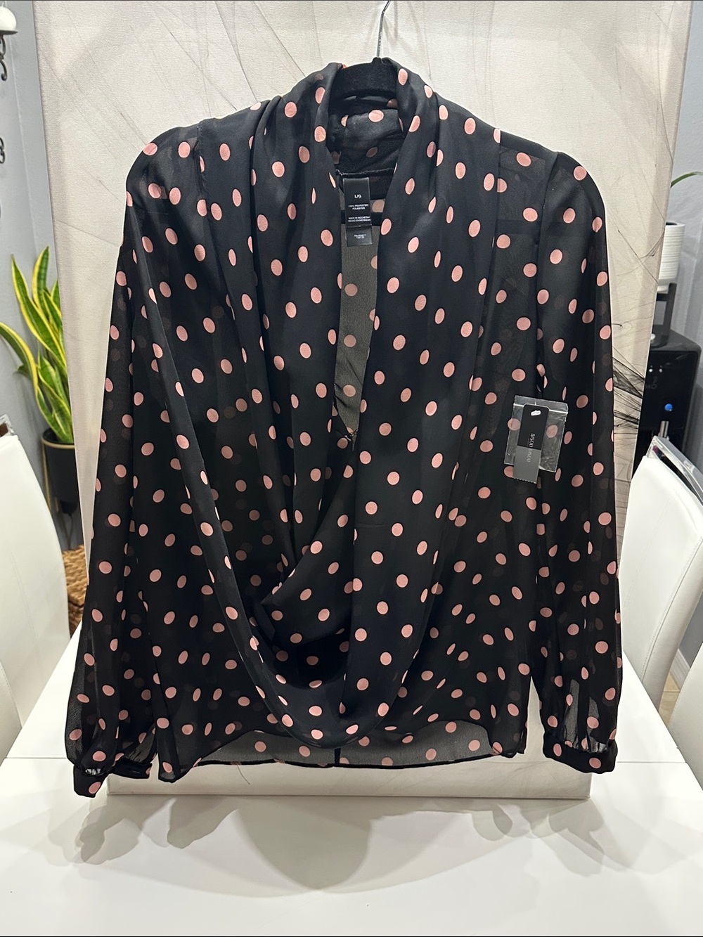 NWT Bisou Bisou Polka Dot Cowl Neck Blouse Large